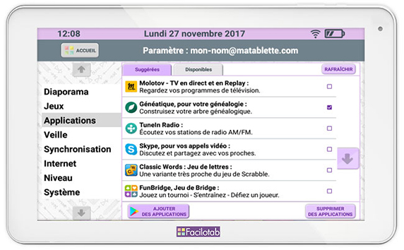 application tablette